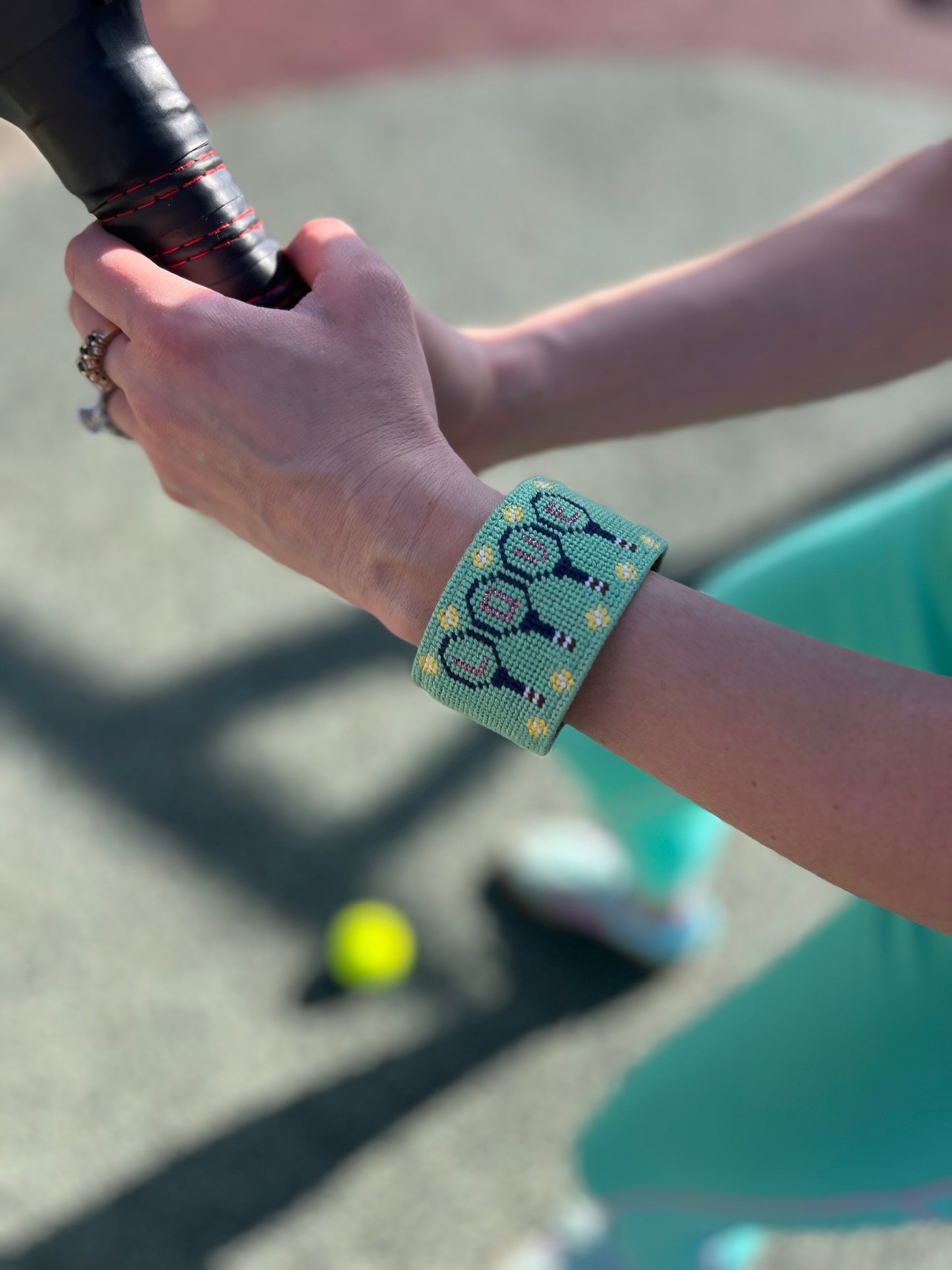 Needlepoint Tennis LOVE Cuff Bracelet