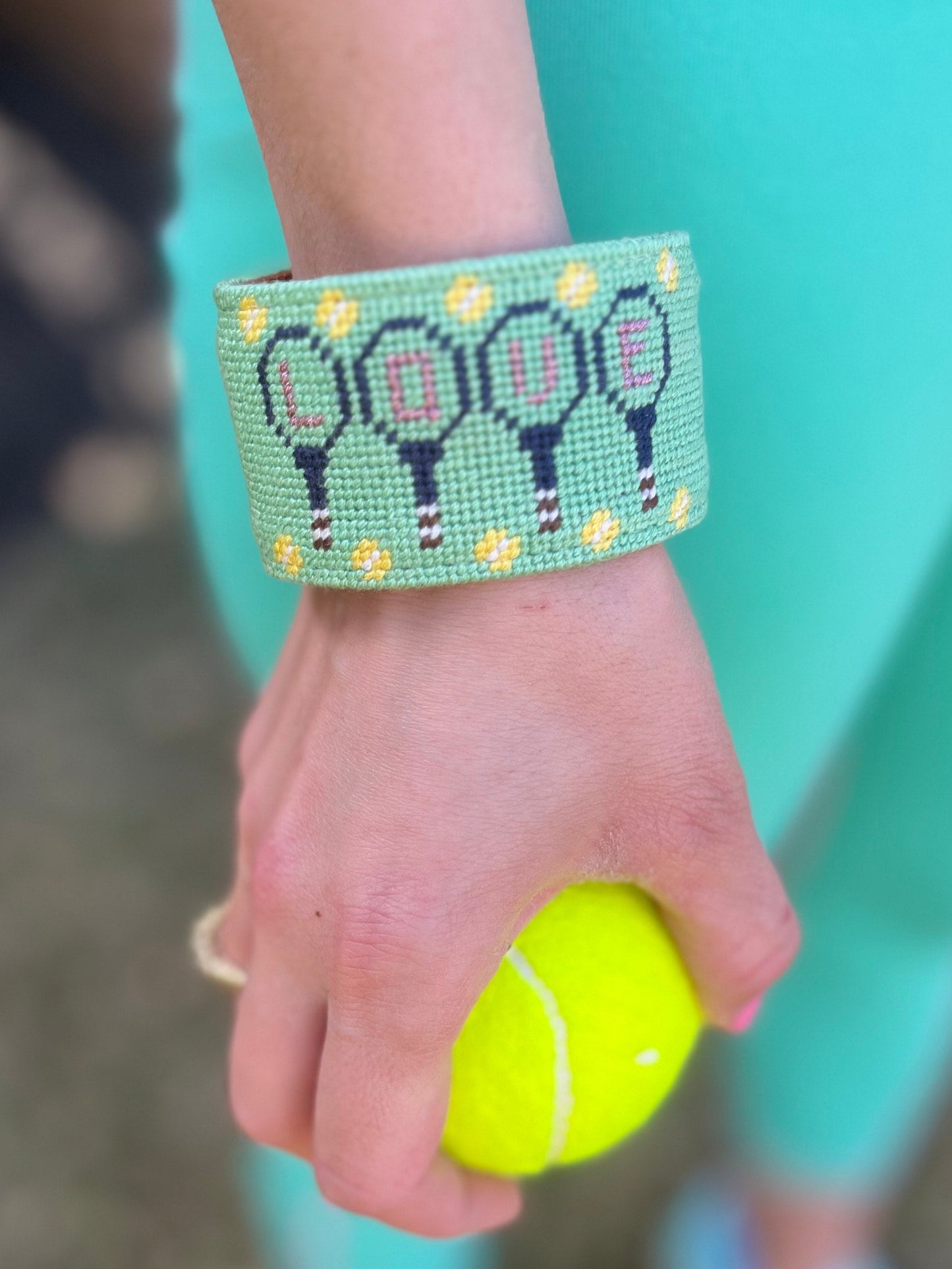 Needlepoint Tennis LOVE Cuff Bracelet